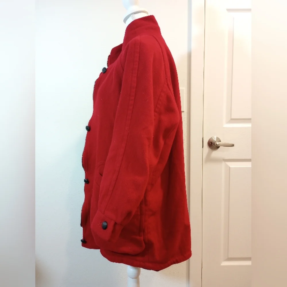 Eddie Bauer Red Wool Coat, Sz L - Picture 6 of 8